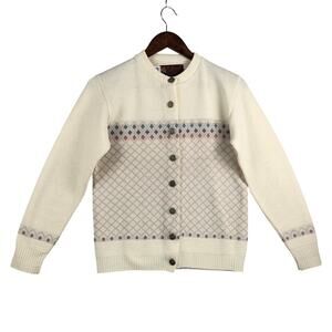Jersild Distinctive Sportswear Vintage Cardigan Fair Isle Cream Made USA SZ SM